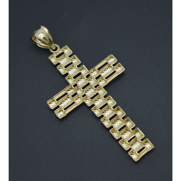 Real 10K Solid Yellow Gold Rlx Railroad Cross Crucifix Texture Pendant 2.7 grams - Picture 3 of 5